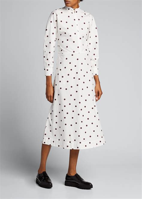 Ganni Cotton Polka Dot Poplin Long-sleeve Midi Dress in White Pattern ...