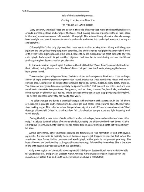 Fillable Online When leaves change color, is it a chemical change? Fax ...