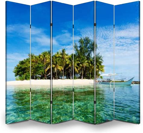 Buy 6 Panels Room Divider Screen Partition Tropical Guyam Island with ...