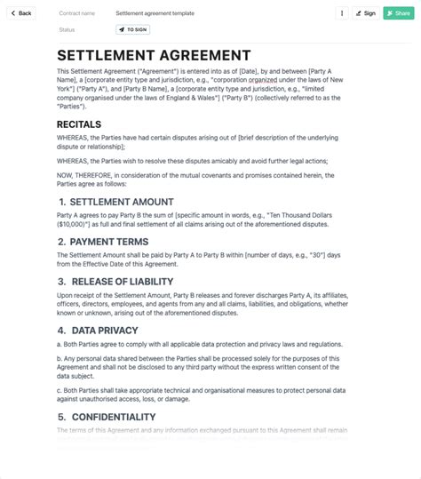 Settlement agreement template - free to use