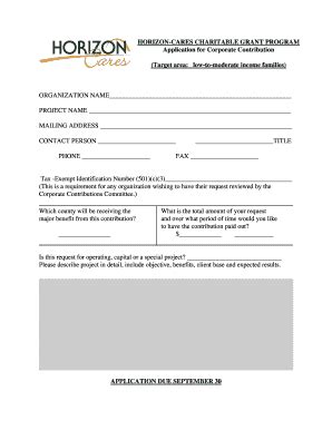 Horizon-Cares Charitable Grant Program Application for Corporate ...
