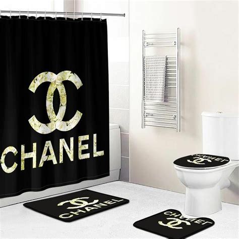 Chanel Gold Set Shower Curtain Luxury Bathroom Mat Set Luxury Window ...