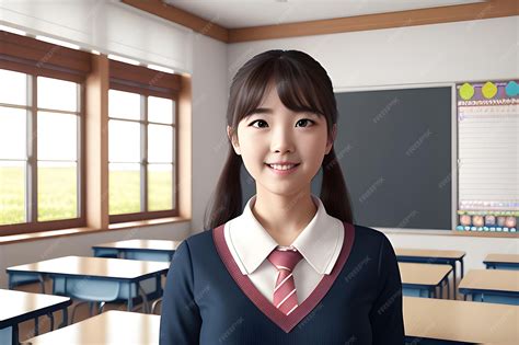 Premium AI Image | Portrait Of Cute Student Girl In School Classroom ...