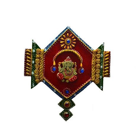"Ganesha Jewelled Wall Hanging": Red Craft by E Craft | ArtZolo.com