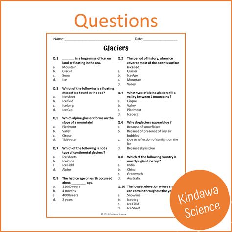 Glaciers Reading Comprehension Passage and Questions | Printable PDF ...
