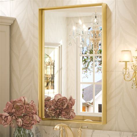 Keonjinn Gold Bathroom Mirror 24 x 36 Inch Brushed Gold Wall Mirror ...