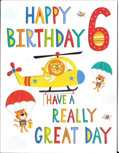 BOYS 6th BIRTHDAY CARD - AGE 6 - HELICOPTER, PARACHUTING ANIMALS | eBay ...