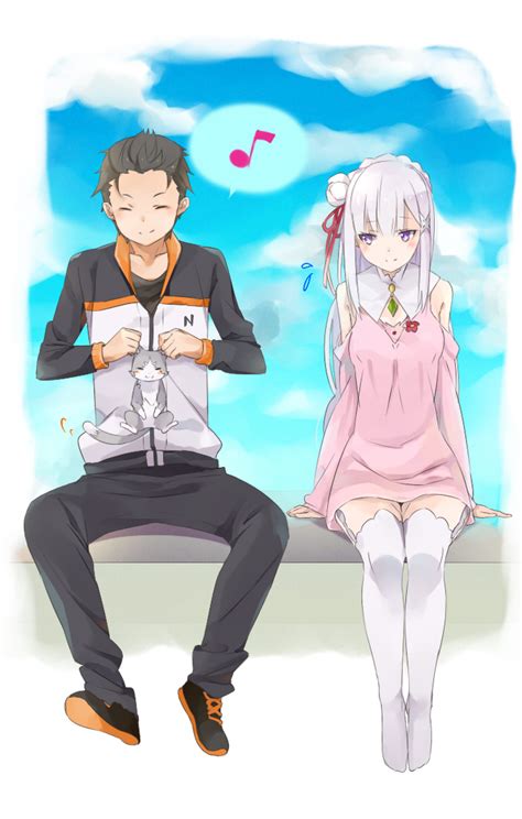 emilia, natsuki subaru, and puck (re:zero kara hajimeru isekai seikatsu ...