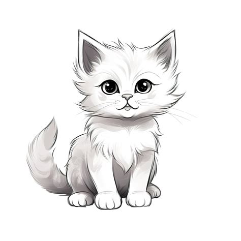 Digital Illustration Of Cute Cat Line Art, Cat, Kitten, Kitty PNG ...