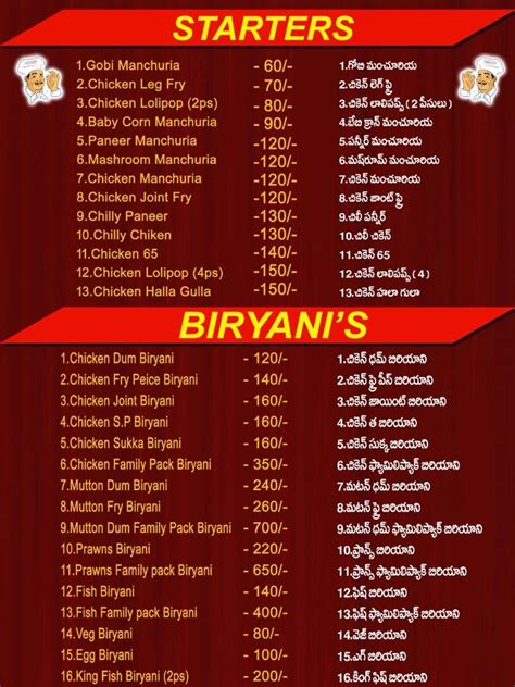 Menu at Hotel new Indian, Singarayakonda