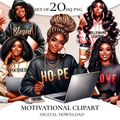 Black Woman Motivational Clipart: Afro Boss Babe PNG (digital Download ...