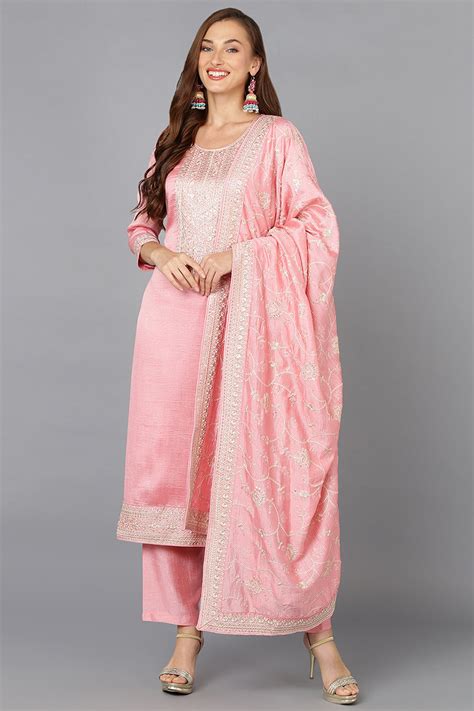Pink Silk Blend Ethnic Motifs Straight Suit Set PKSKD1895 – Ahika