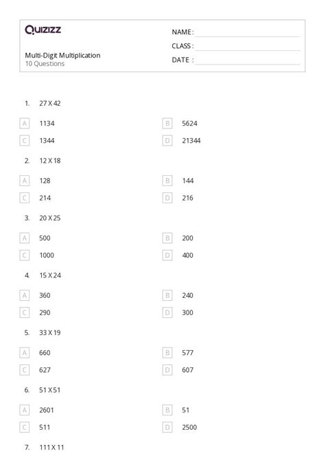 50+ Multi-Digit Multiplication worksheets on Quizizz | Free & Printable
