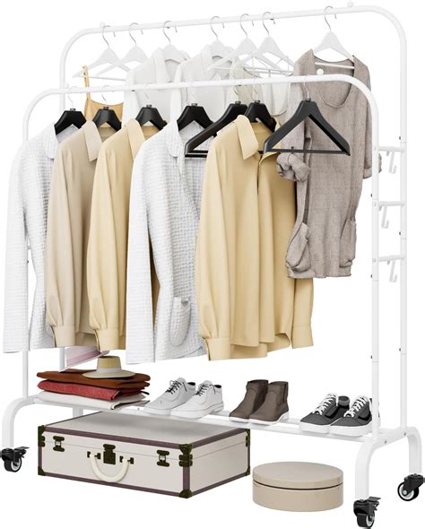Amazon.com: Laiensia Double Rods Garment Rack with Wheels, Clothing ...