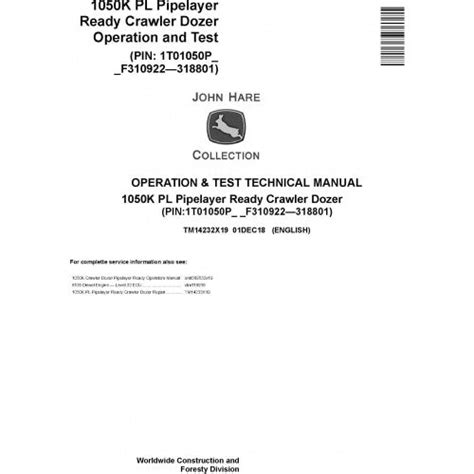 TM14232X19 John Deere 1050K PL Pipelayer Ready Crawler Dozer Pdf Opera ...