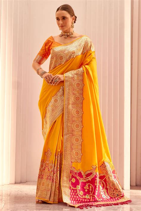 Buy Yellow Silk Saree Online | Saree Buta | ZB133128