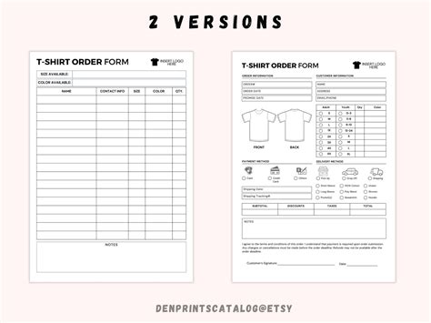 Printable T Shirt Order Form Template, Editable Order Form ...