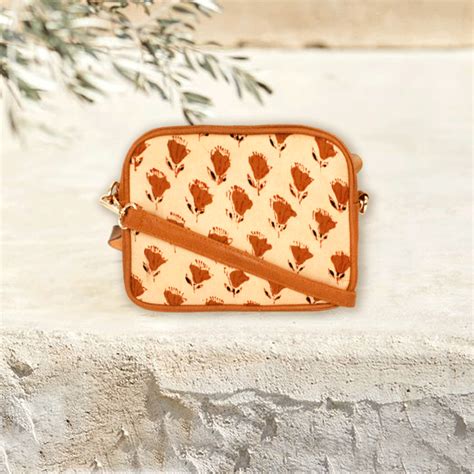 Brown Flowers Block printed Box Sling Bag – Crafthues