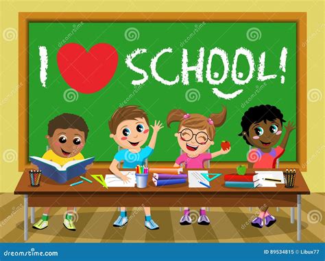 I Love School Blackboard Happy Kids Children Classroom Stock Vector ...