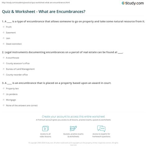 Quiz & Worksheet - What are Encumbrances? | Study.com