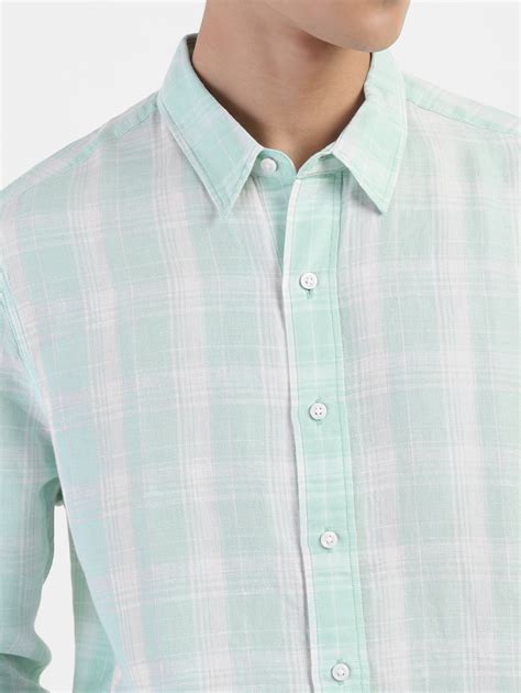 Men's Checkered Spread Collar Linen Shirt Blue – Levis India Store