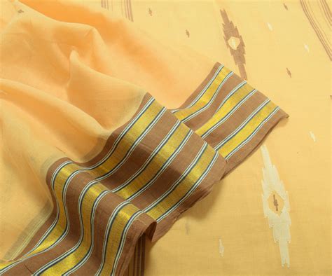 Sushila Vintage Bengal Tant Woven Saree 100% Pure Cotton Beige Soft Sa