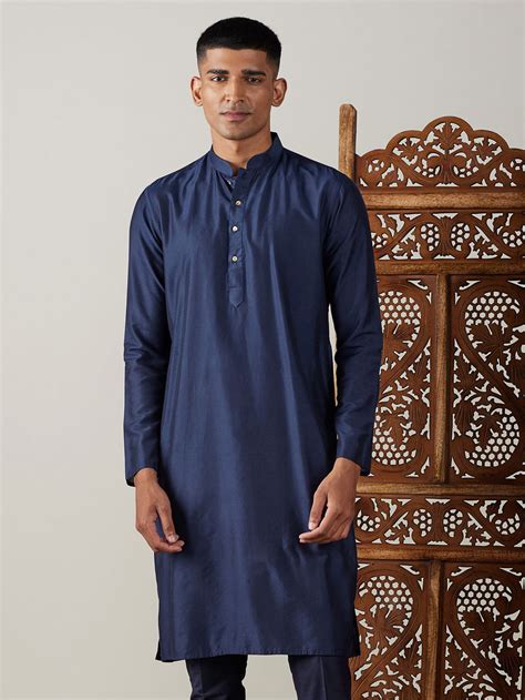 Vastramay Men's Navy Blue Viscose Kurta – vastramay