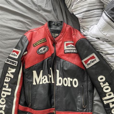 Vintage leather Marlboro racing jacket. Size XL.... - Depop