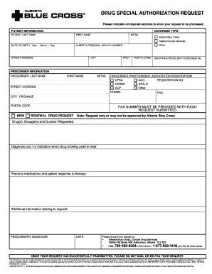 Fillable Online Drug Special Authorization Request Form. This form must ...