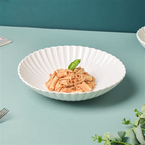 Riona Ribbed Ceramic Pasta Dish White 9 Inch Online - Premium Pasta ...