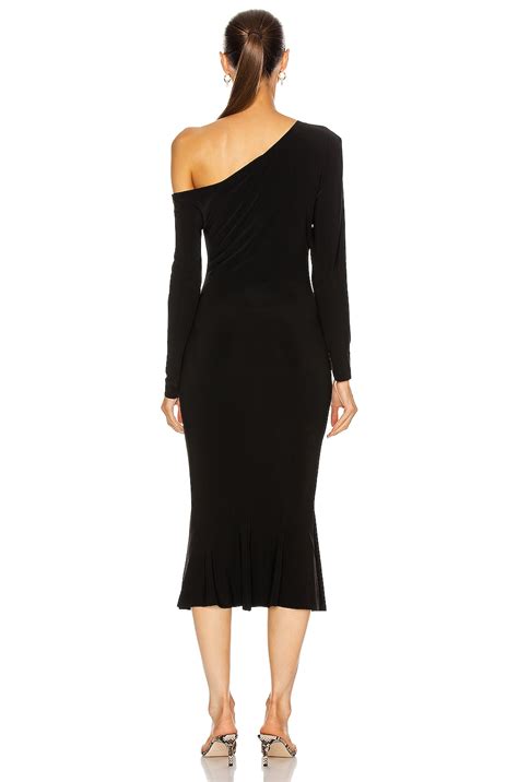 Norma Kamali Long Sleeve Drop Shoulder Fishtail Dress in Black | FWRD