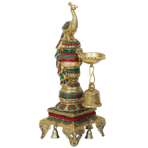 "Peacock Diya Stand": Yellow Orange Handicraft by Brass Handicrafts ...