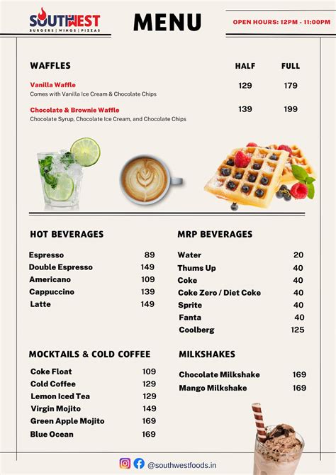 Menu at SouthWest Burgers Wings Pizzas, Vadodara