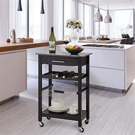 Buy Glitzhome Wood Rolling Kitchen Cart with Marble Top Kitchen Island ...
