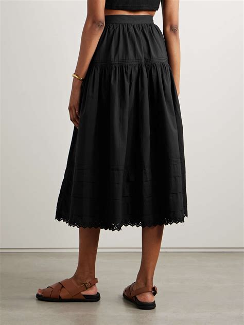 DÔEN Sebastiane crochet-trimmed organic cotton-poplin midi skirt | NET ...