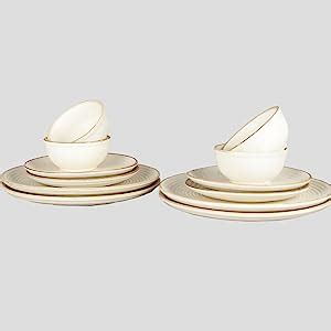 MIAH Decor Handcrafted Ribbed Matte Finish Ceramic Stoneware Dinner Set ...