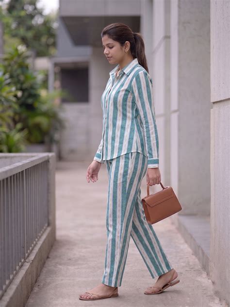 Women's Two Piece Set, Royal Blue, Shirts with Wide Leg Trousers, Full ...