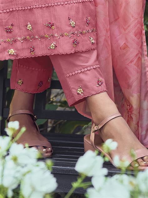Indo Era Pink Floral Embroidered Regular Pure Cotton Kurta With Trouse ...
