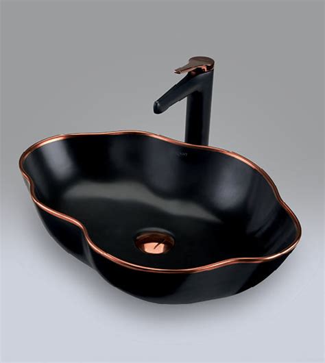 WASH BASIN MATT WHITE W/DOUBLE RGTRIM - AQUANT - ( ROSE GOLD+MATT BLAC ...