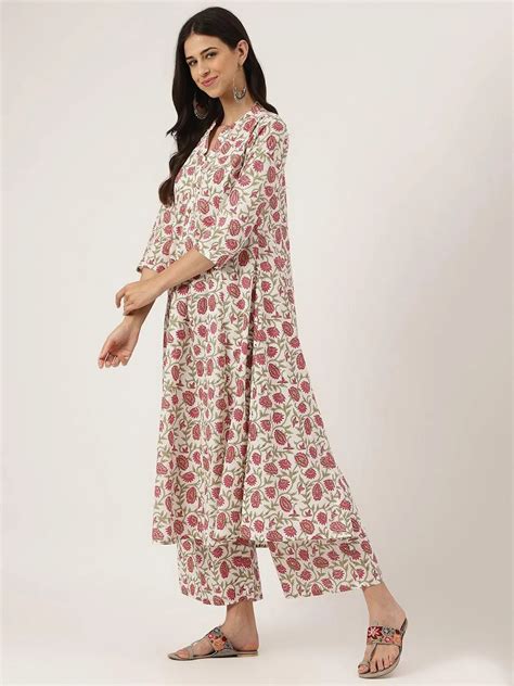 White Floral Printed Anarkali Kurta Palazoo Sets – Veora Fashion - Wear ...