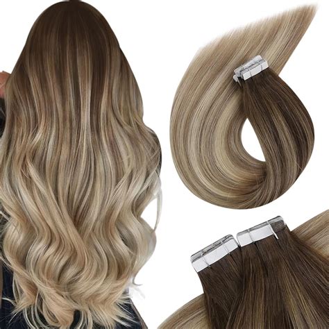 Amazon.com : Tape in Extensions Brown Balayage Real Human Hair ...
