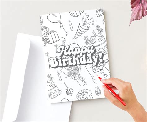 Printable Folding Coloring Birthday Cards