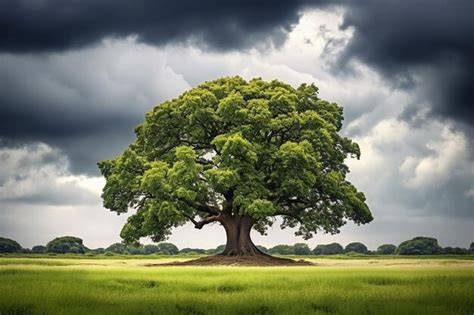 Oak tree standing tall against a stormy sky | Premium AI-generated image