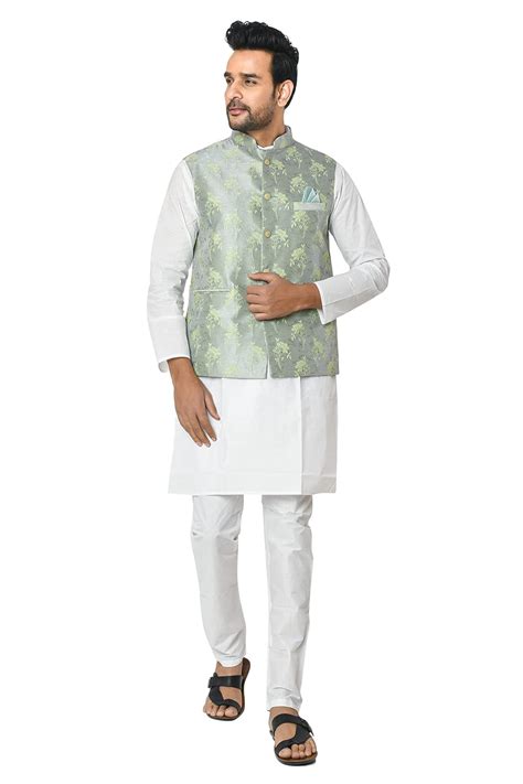 Buy Soumita Men's Ethnic Jacquard Printed Regular Fit Sleeveless Nehru ...