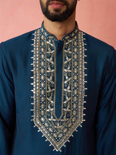 Men's Turquoise Green Modal Chanderi Kurta – vastramay