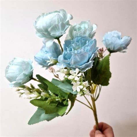 Blue Artificial Peony Bouquet 30cm