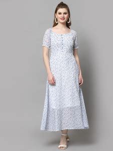 AAYU Women Fit and Flare Blue, White, Green Maxi/Full Length Dress ...