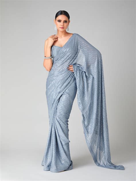 Heavy Sequin Saree In Subtle Gray – Tirumala Designers