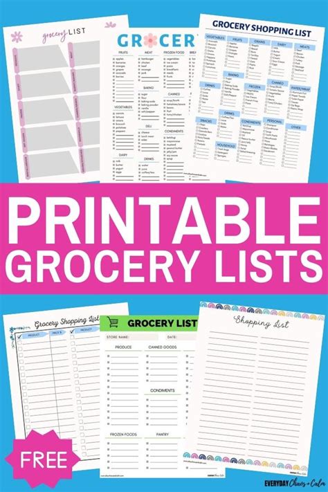 Free Grocery List Printable Template