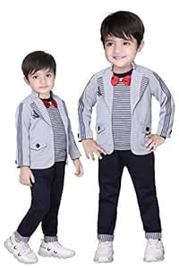 Dotson Stylish Clothing Set for Boys-Imported Fabric Grey Coat,Striped ...